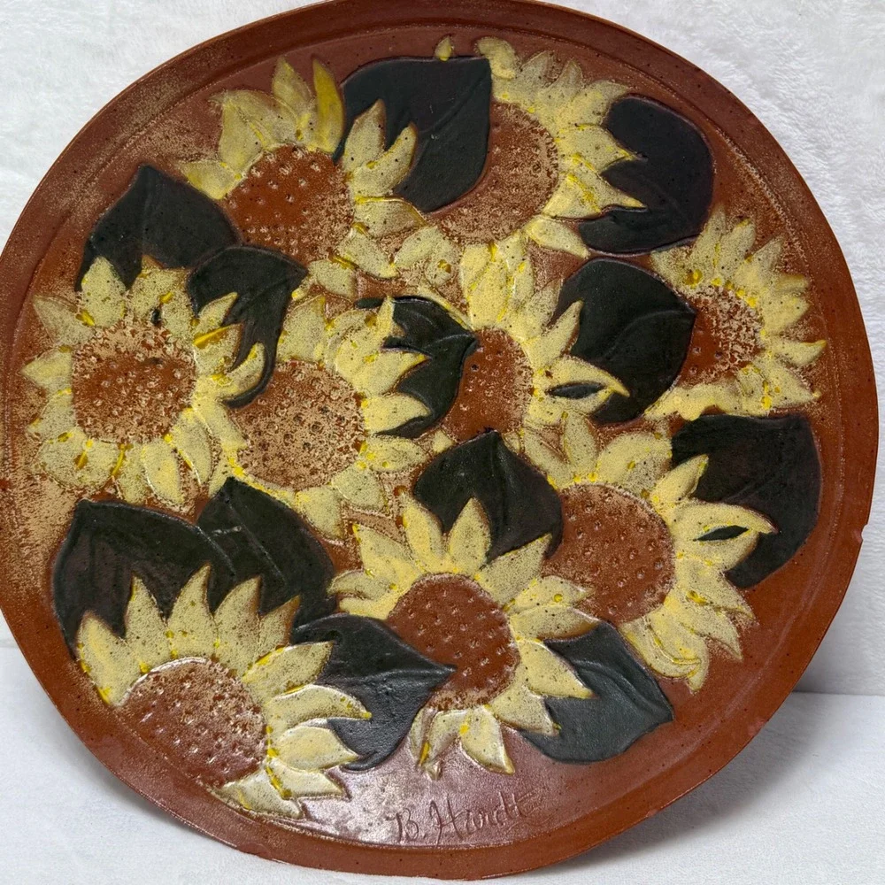 Eclectic Signed Studio Pottery Terracotta‎ Sunflower Bowl Planter Rustic **